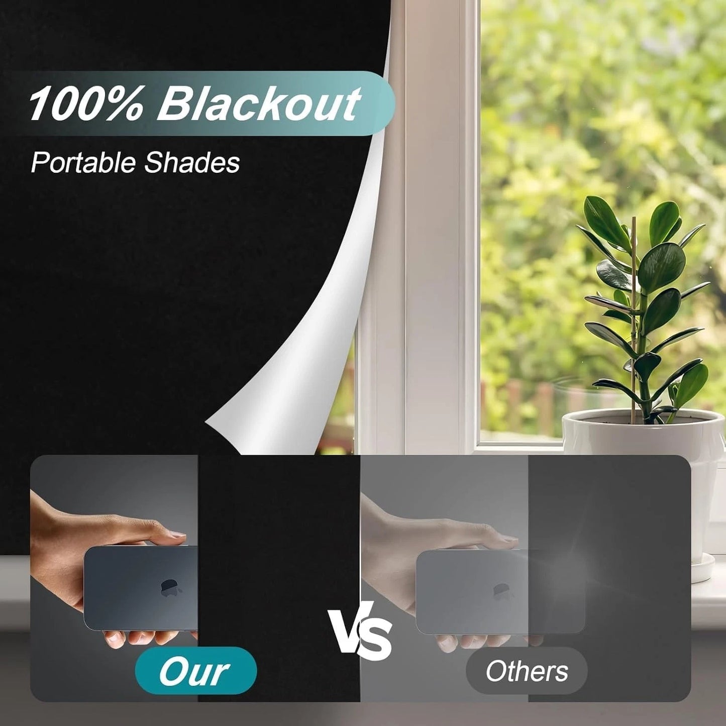 Reusable stick on window shade close-up installation detail
