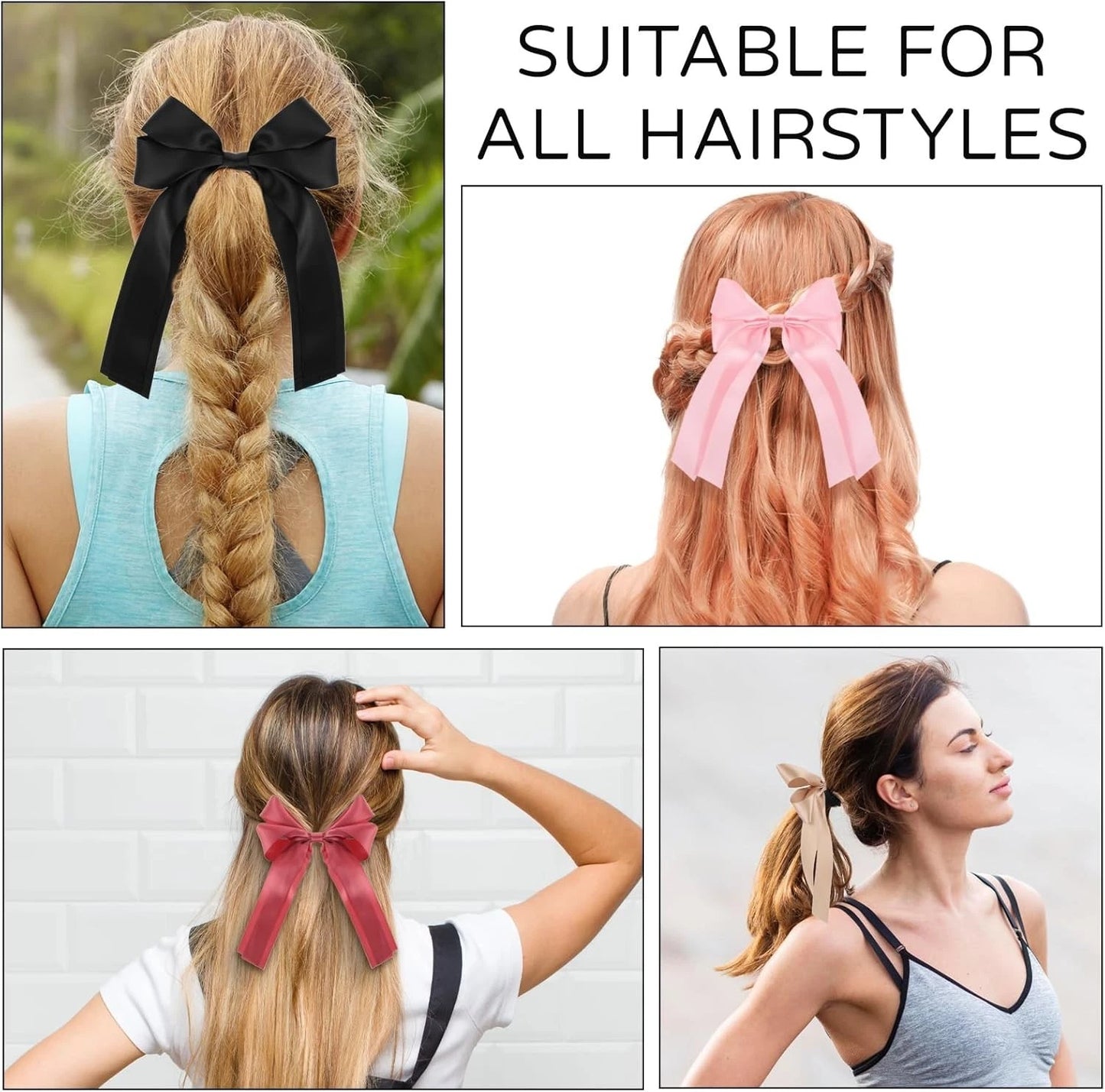 Satin bow hair tie ribbon elastic accessory for girls ponytail styling