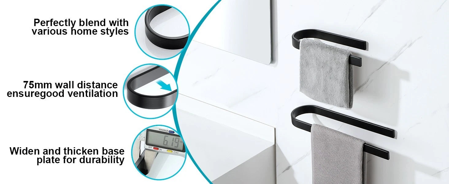 Side view of adhesive towel rail holder mounted on wall