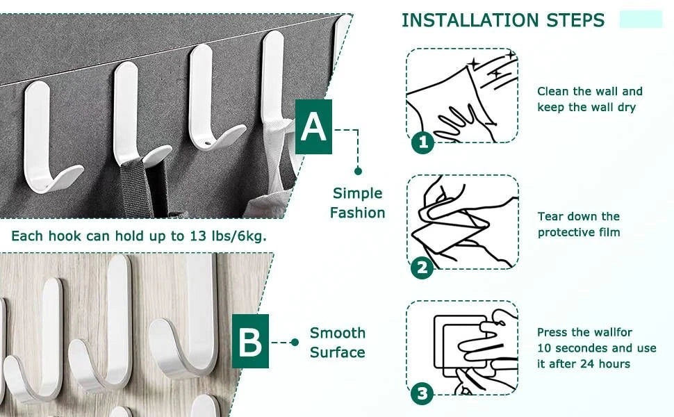 Adhesive wall hooks used for door hanger storage solution