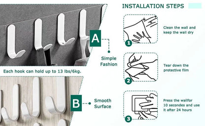 Adhesive wall hooks used for door hanger storage solution