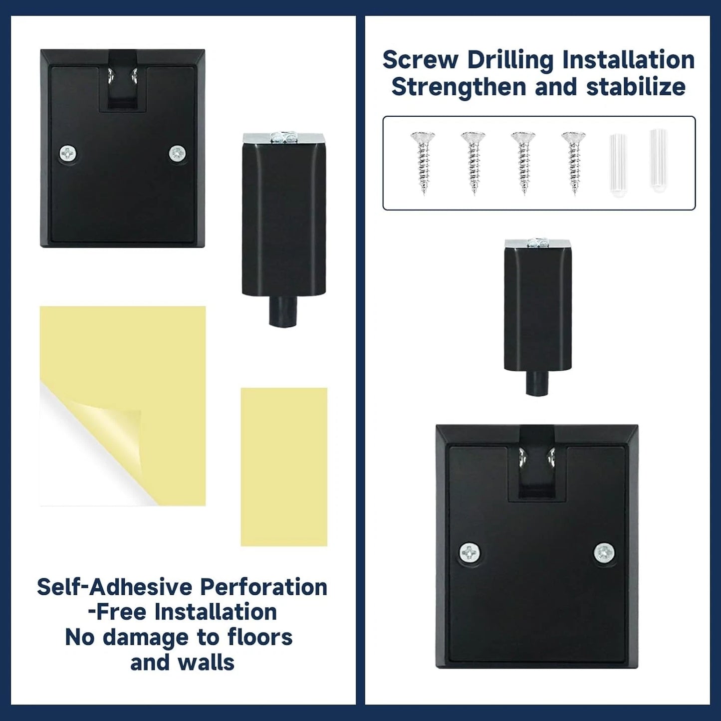 Adjustable floor door buffer stop installed to prevent wall damage
