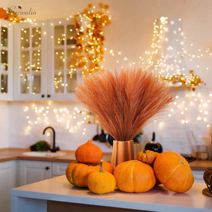 Aesthetic home decor with artificial pampas grass arrangement