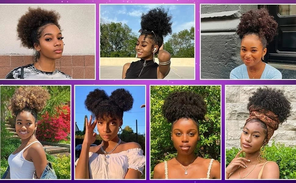 
Afro puff ponytail hairstyle showing full back volume

