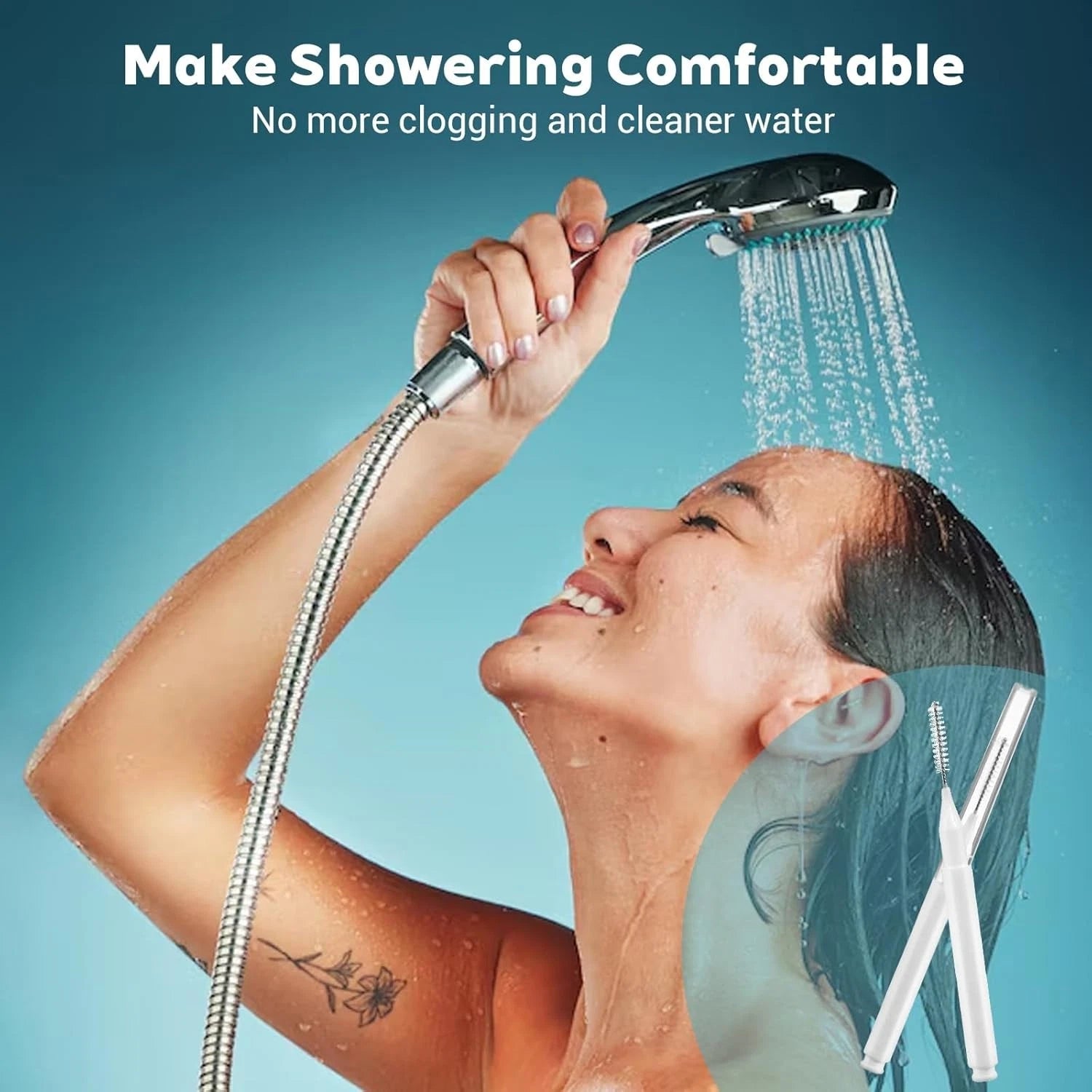 Anti clog nozzle cleaning tool for bathroom use