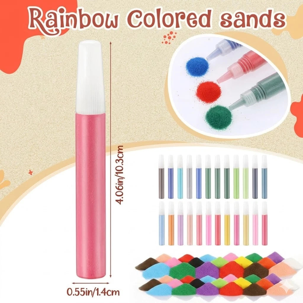 Assorted art craft sand set close-up showing bright colours