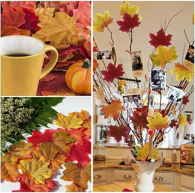 Maple leaves used as backdrop decoration for autumn photoshoot