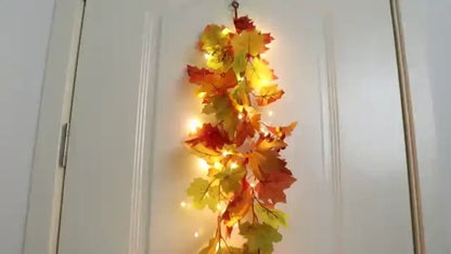 Maple leaves used as table decoration for autumn themed setup