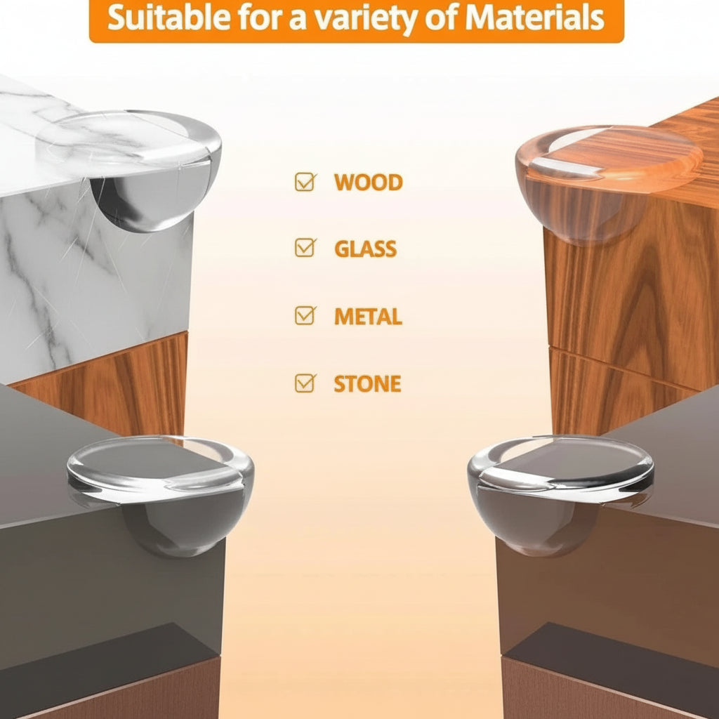 Before and after showing table corner protected with safety cushion
