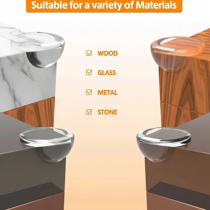 Before and after showing table corner protected with safety cushion