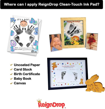 Step by step baby footprint kit process showing safe printing method