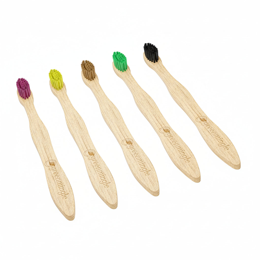 Bamboo toothbrush pack with multiple brushes for family use