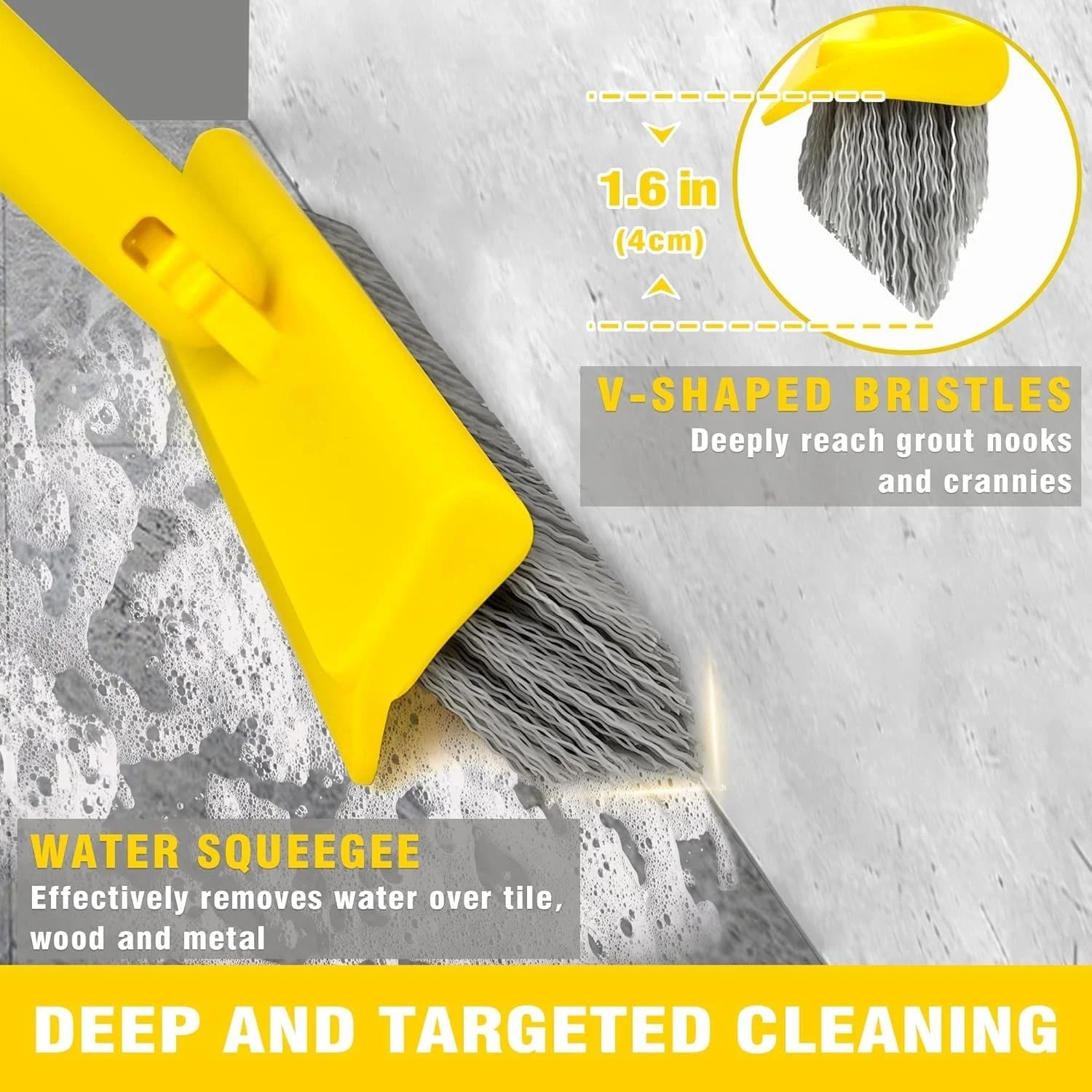 Bathroom shower grout cleaning brush in use