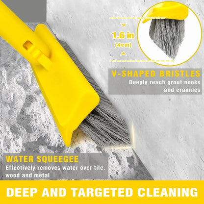 Bathroom shower grout cleaning brush in use
