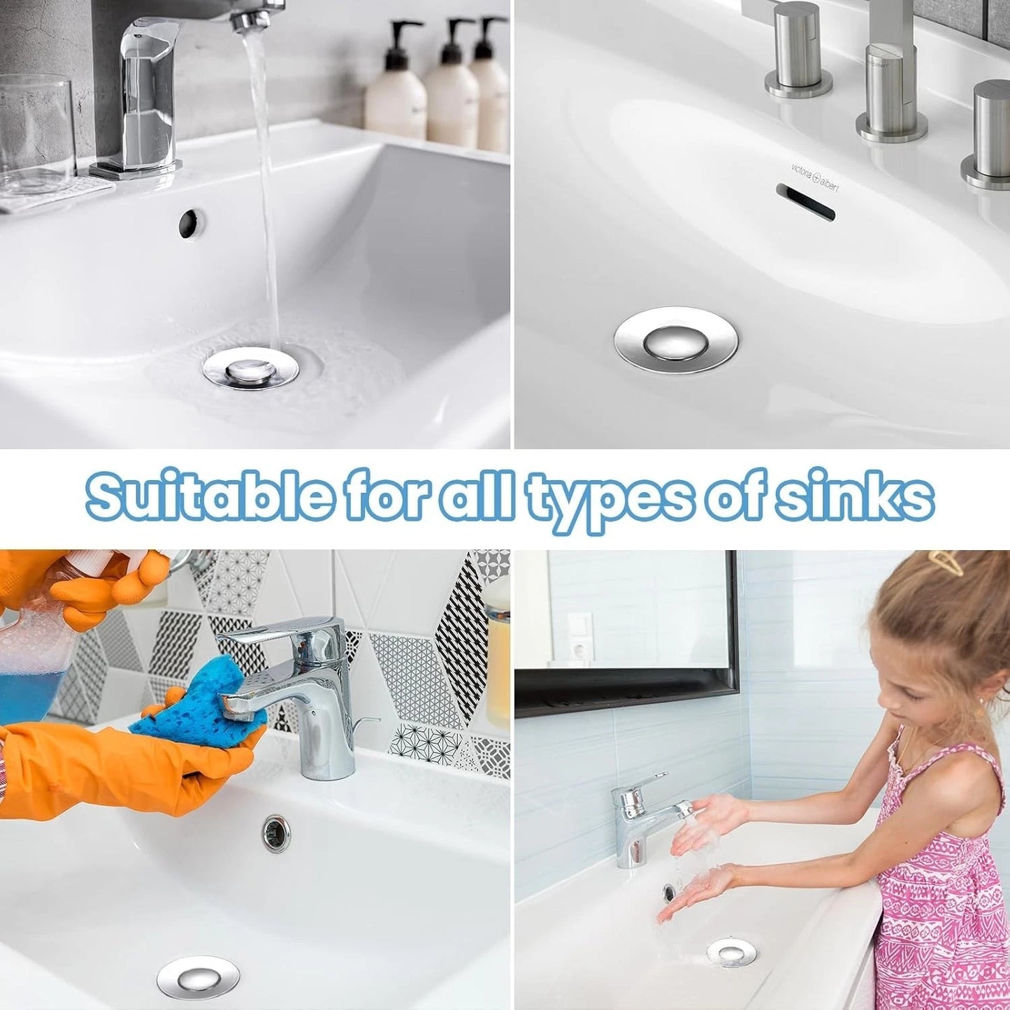 Bathroom sink drain stopper providing water tight seal for wash basin use