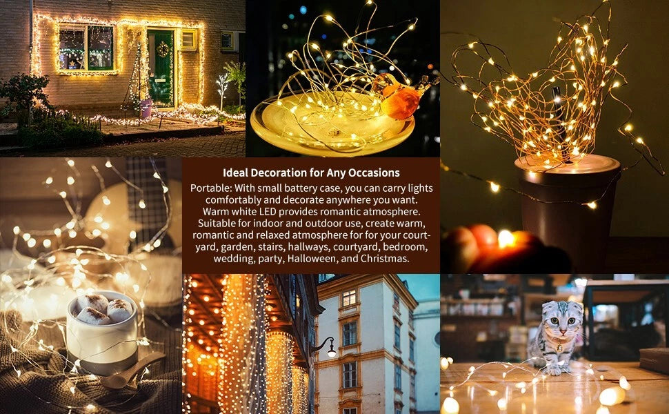 Battery operated string lights with compact battery pack