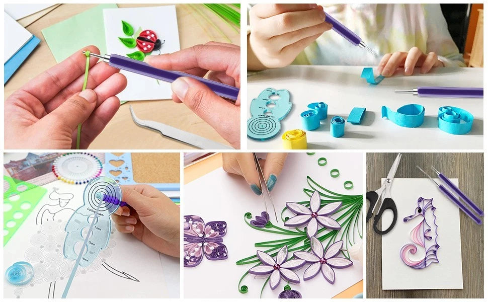 Beginner quilling kit used for making paper flowers and shapes