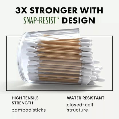 Natural bamboo biodegradable cotton swabs close up detail