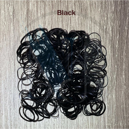 Black hair elastics used for braiding small hair sections