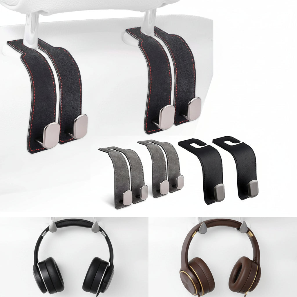 Car headrest hook organiser shown from front angle in vehicle