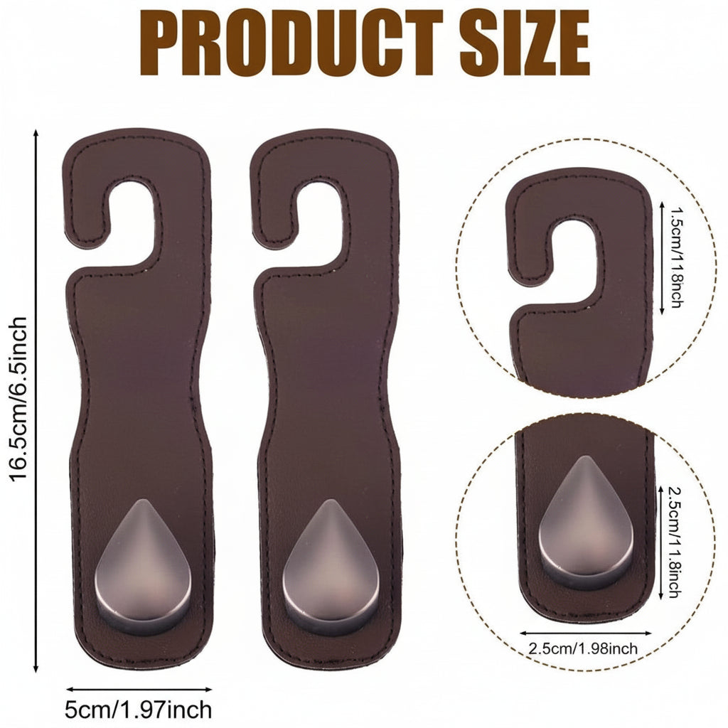 Car headrest hooks holding grocery bags to prevent spills