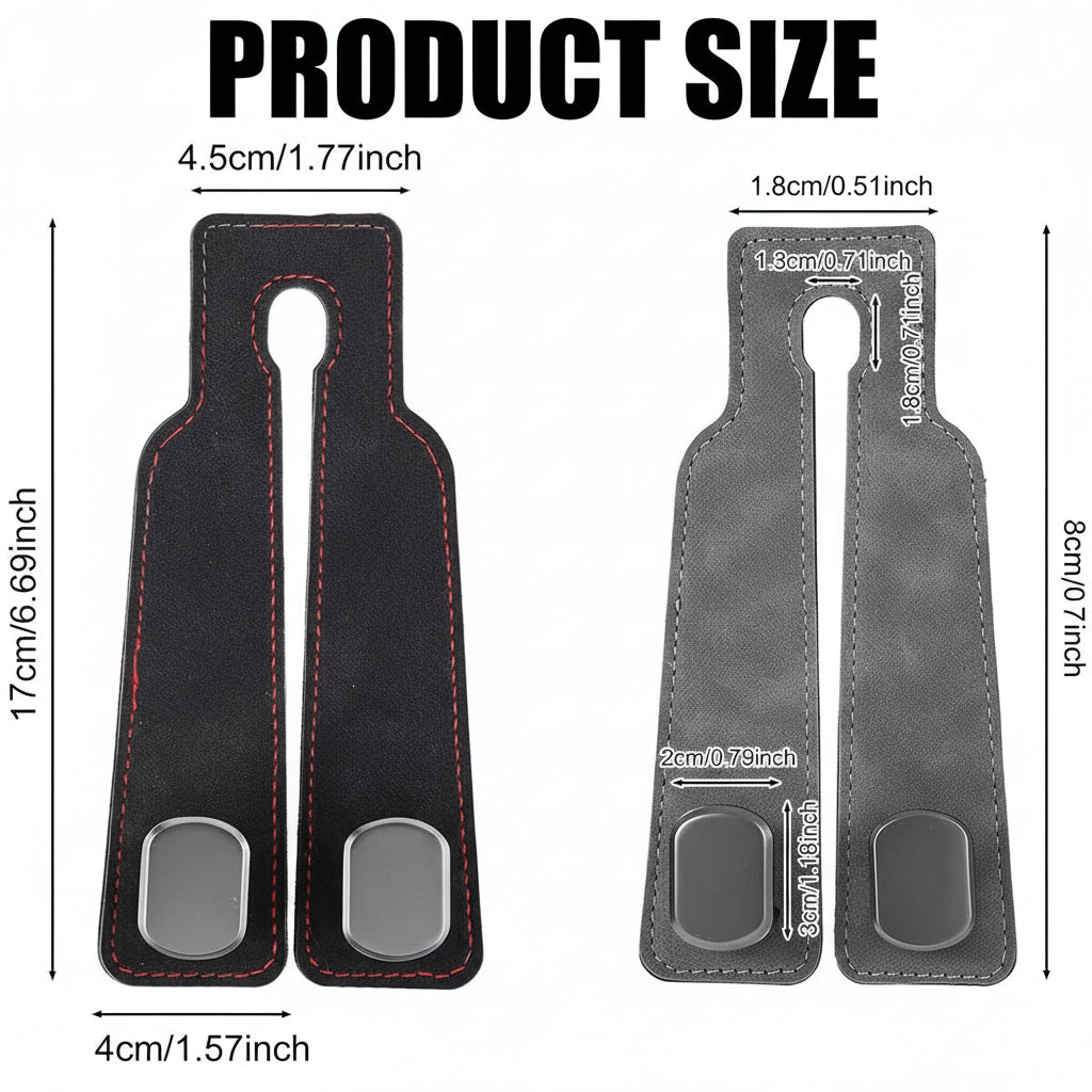 Car seat hook holding purse securely behind front seat