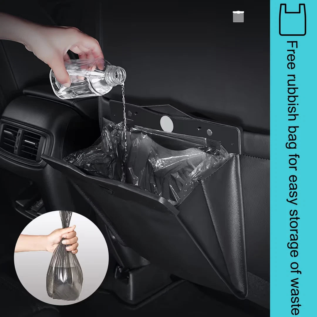 Car trash bag used on back seat for cleanliness