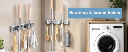 Cleaning tools wall organizer with strong grip holders for secure storage