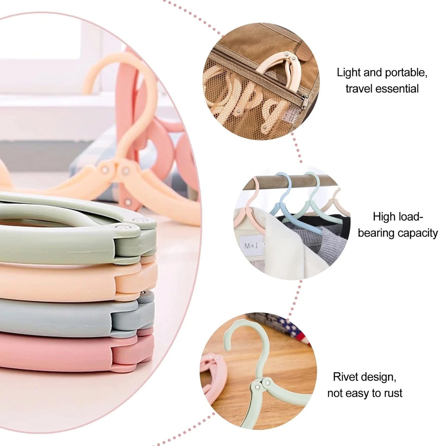 Compact travel hangers used in wardrobe organization setup