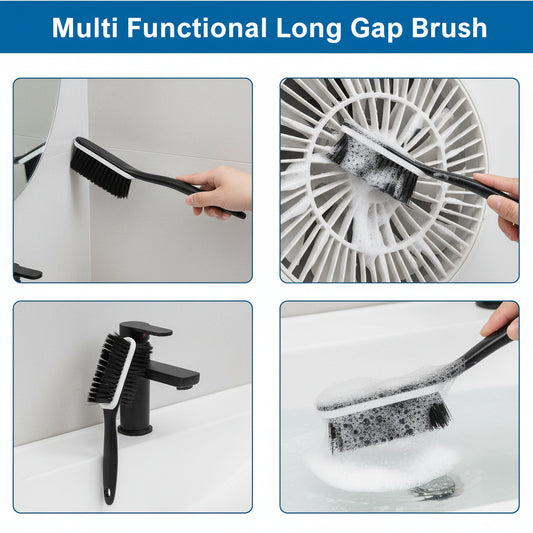 Before and after results using crevice cleaning brush on grout