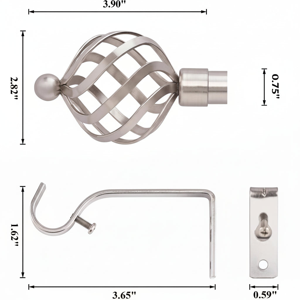 Complete curtain pole set with brackets rings fittings and instructions