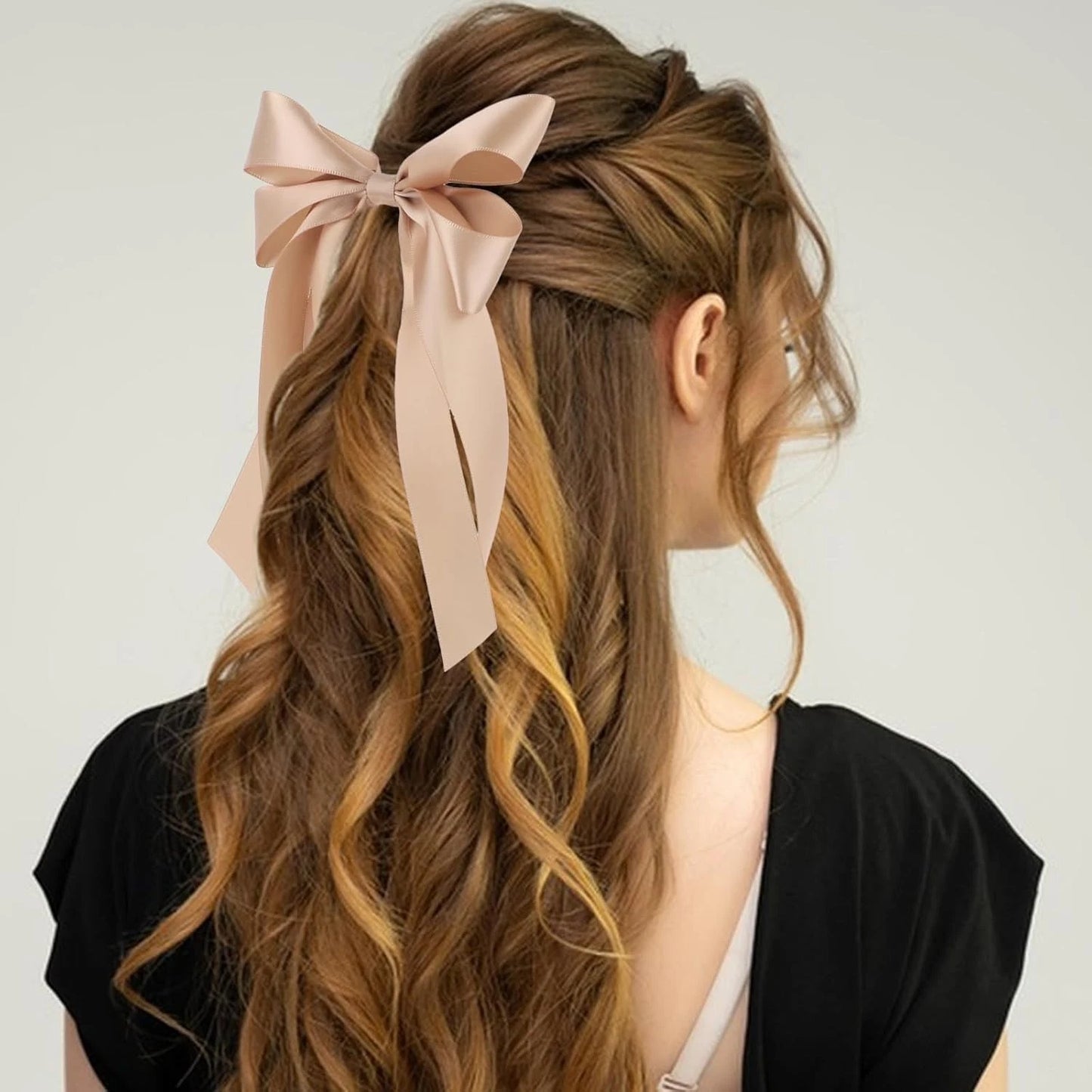 Cute satin bow hair accessory close detail view