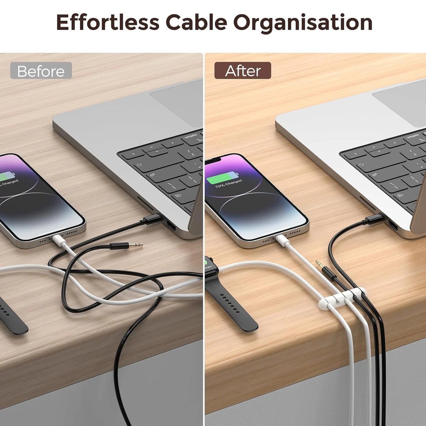Desk cable organizer for home office clean and tidy workspace