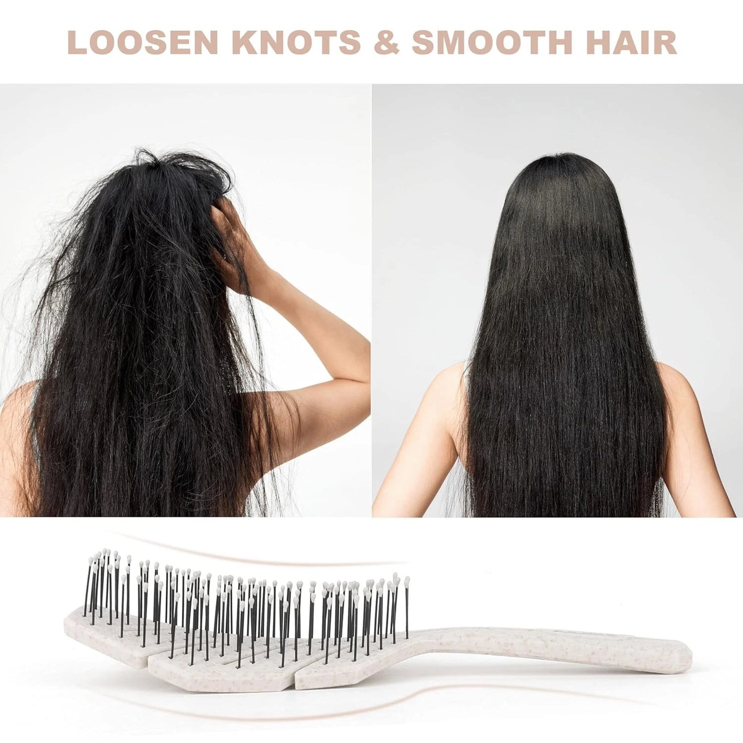 Detangling hairbrush used on wet hair for smooth and gentle brushing