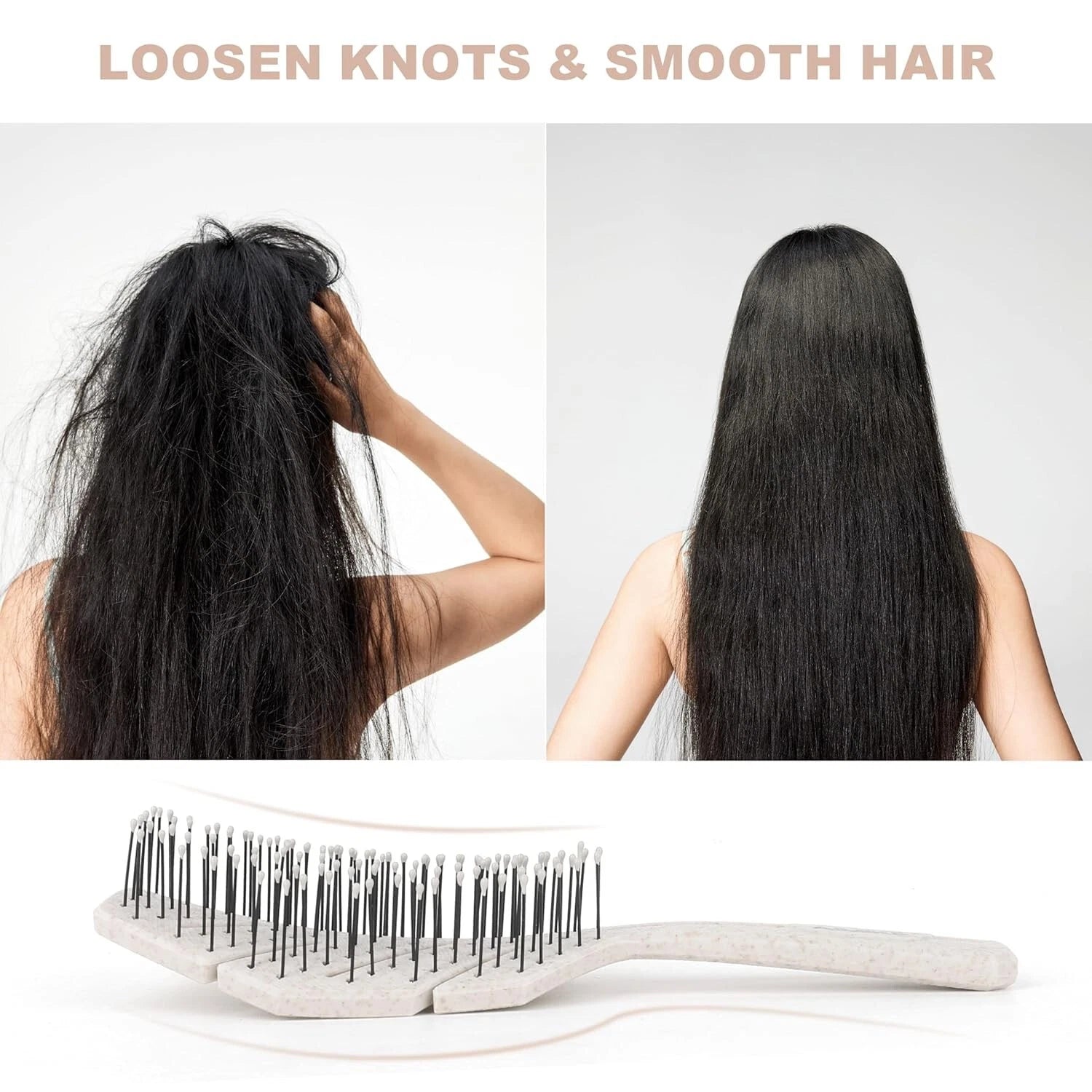 Detangling hairbrush used on wet hair for smooth and gentle brushing