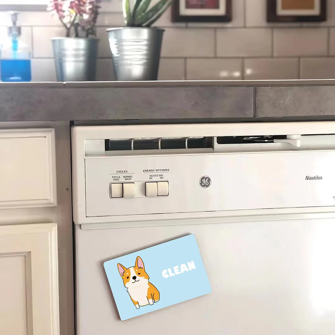 Dishwasher indicator sign showing clean and dirty status