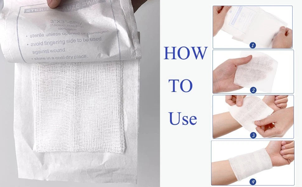Disposable gauze swabs used in first aid medical supplies