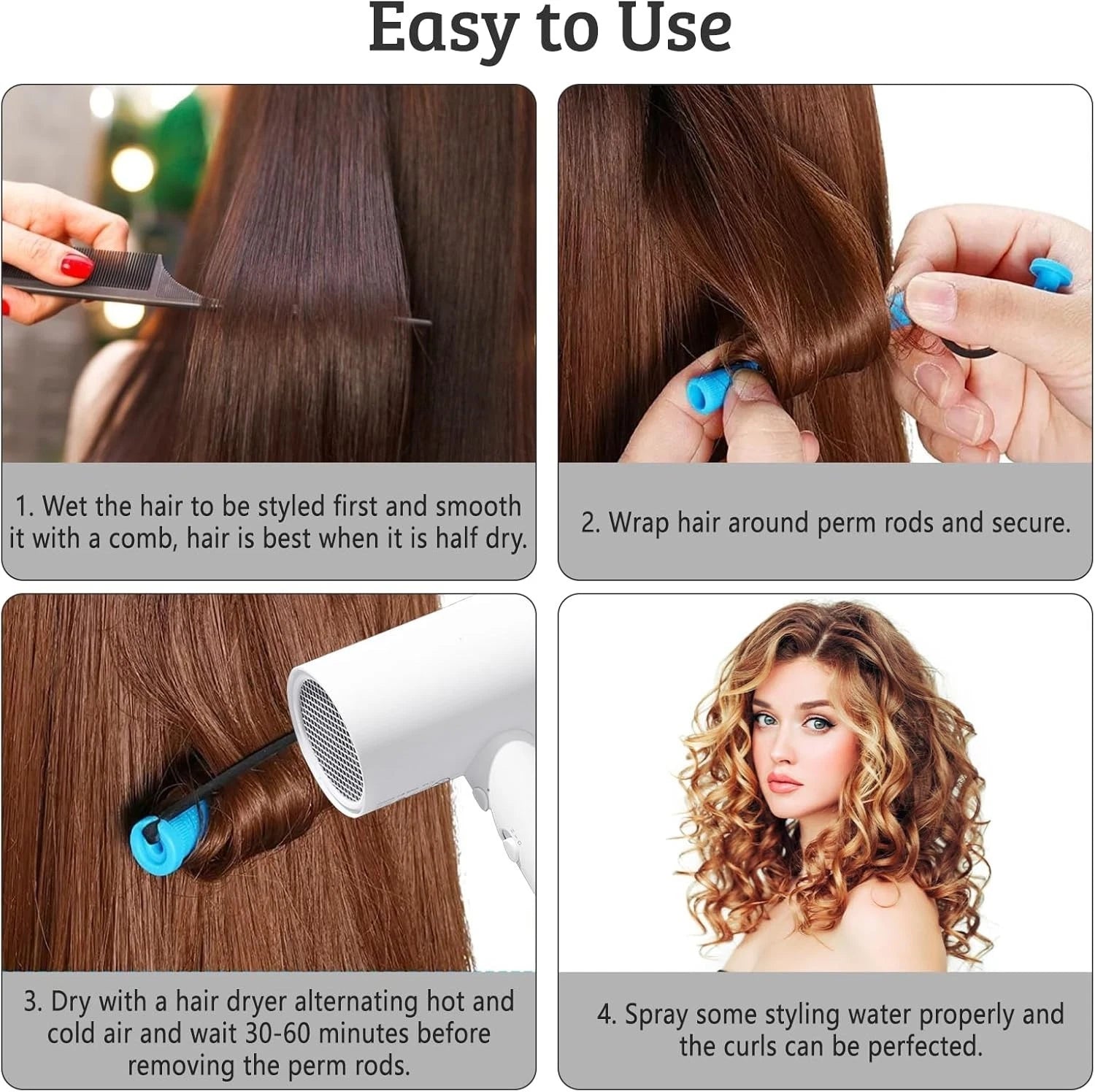 DIY hair perm styling rods set for home and salon use