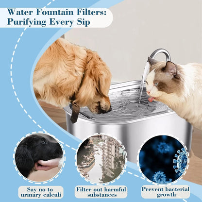 Dog using water fountain with clean filtered water system