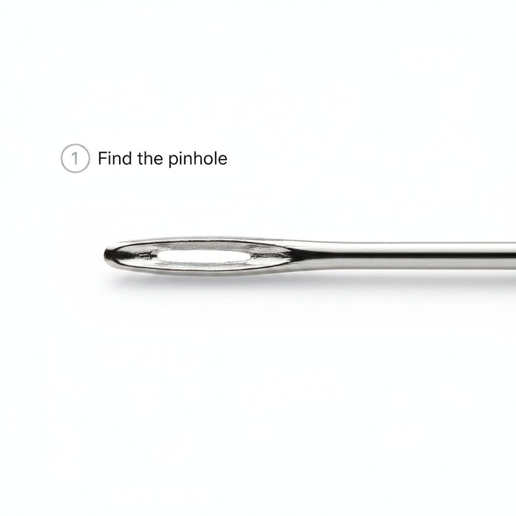 Using needle threader for hand sewing with small needle eye