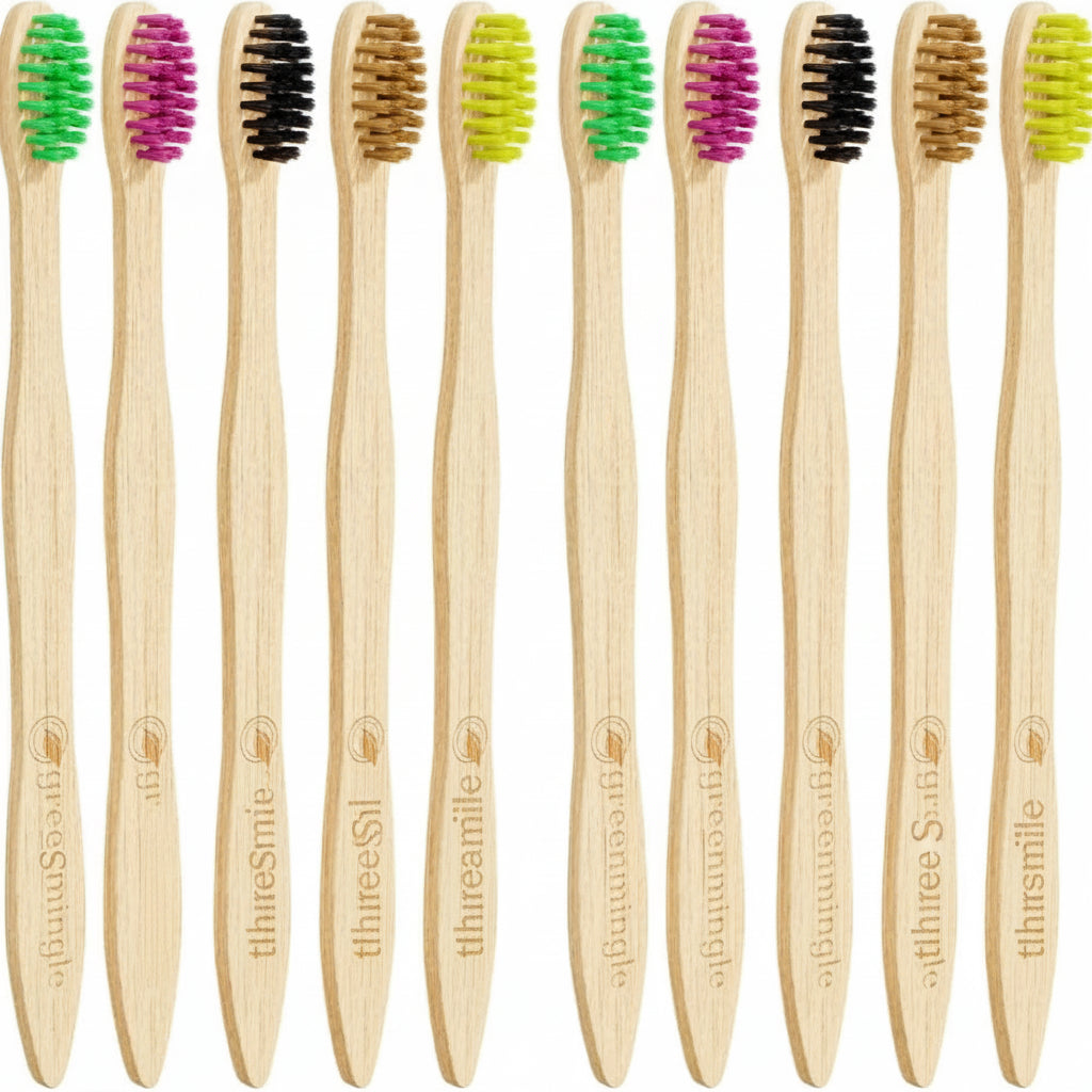Person using eco friendly bamboo toothbrush for oral care