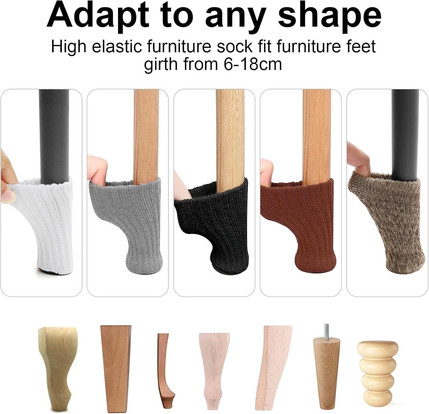 Elastic chair leg sock covers detail showing stretch fit design