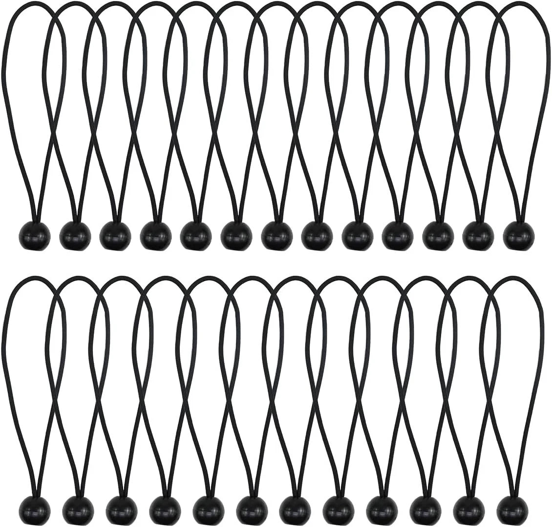 Elastic shock cord loop securing tarp tightly on outdoor frame
