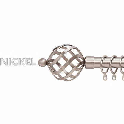 Extendable twisted nickel curtain pole rod set installed with curtains