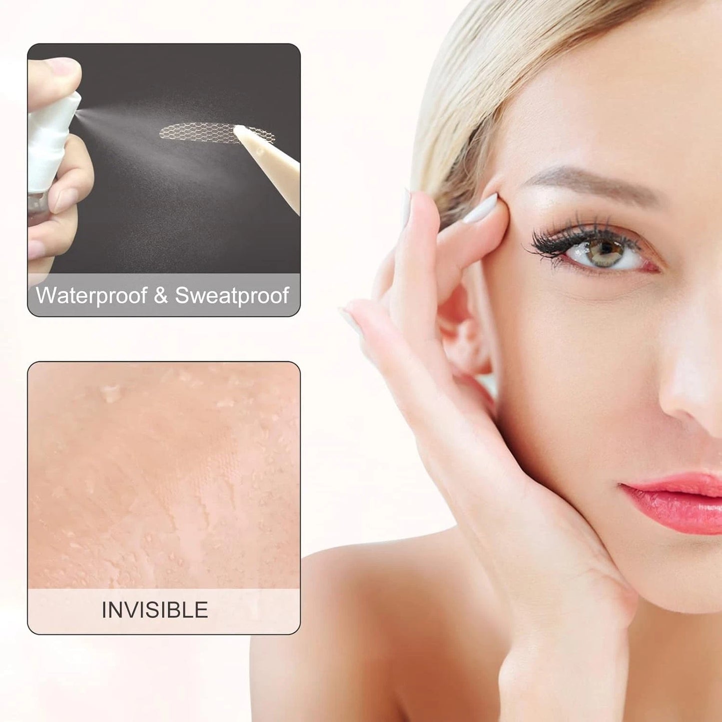 Eyelid support strips showing before and after appearance