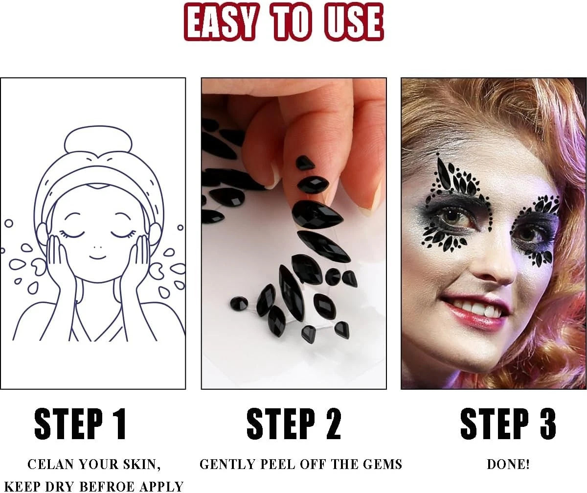 Party makeup style enhanced with glitter face gems decoration