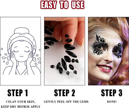 Party makeup style enhanced with glitter face gems decoration