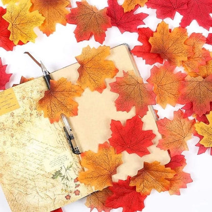 Artificial autumn leaves used in living room seasonal decor