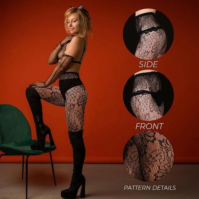 Fashion tights worn with dress and skirt outfit