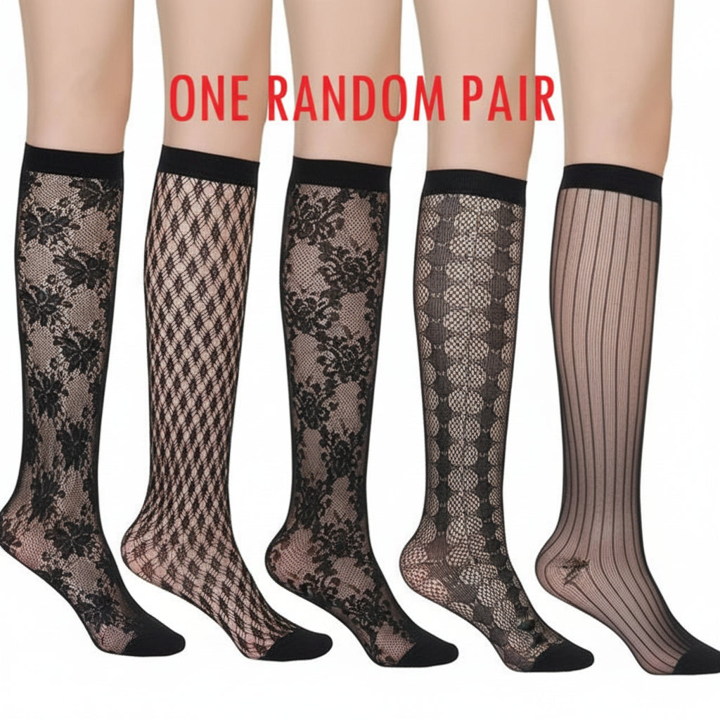 Full length view of black fishnet tights fit
